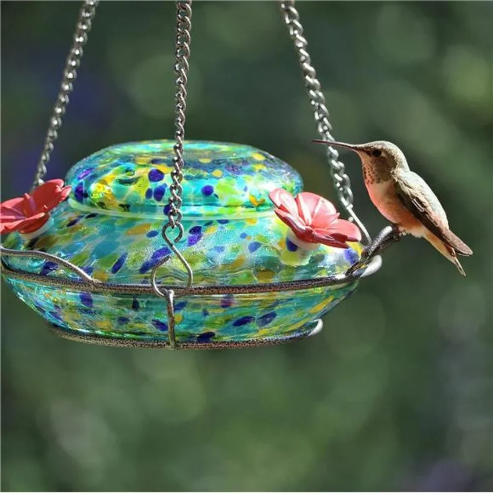 Hand Blown Illuminated Top Fill Hummingbird Feeder
